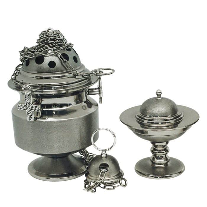 滚花香炉和香船 - 高20厘米，直径13厘米 Catholic religious art