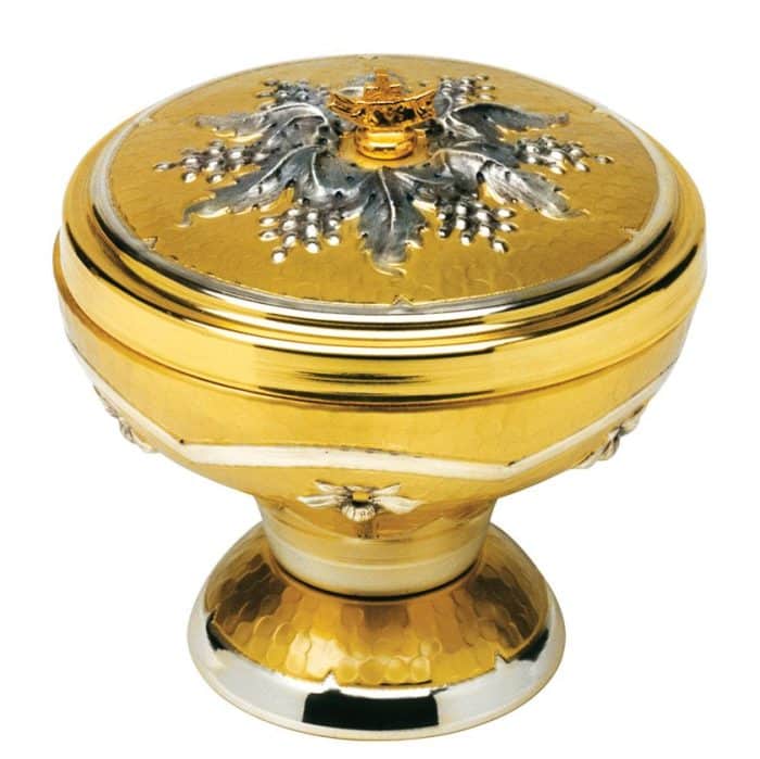 百合花与葡萄装饰圣体盒 - 可供双形圣体领受 - 高14厘米，直径15厘米 Catholic religious art