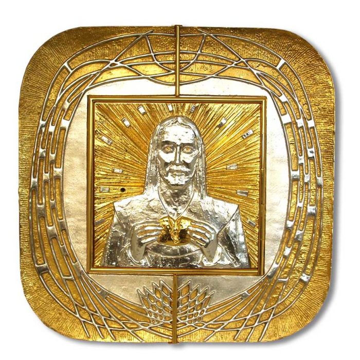 基督分饼主题墙壁圣体龛 - 门30 x 30厘米，放射背景55 x 55厘米 Catholic religious art