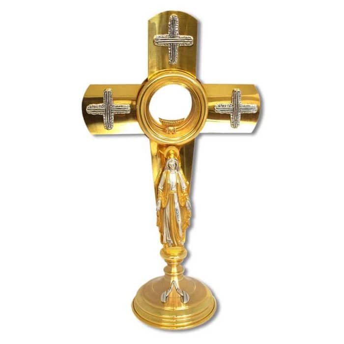 圣母与十字架主题圣体光 - 圣龛直径9.5厘米，高50厘米 Catholic religious art