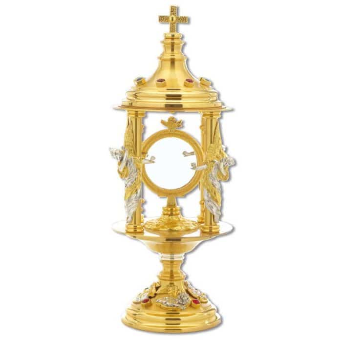 双色天使与便携式圣体光 - 圣龛直径10厘米，高42厘米 Catholic religious art