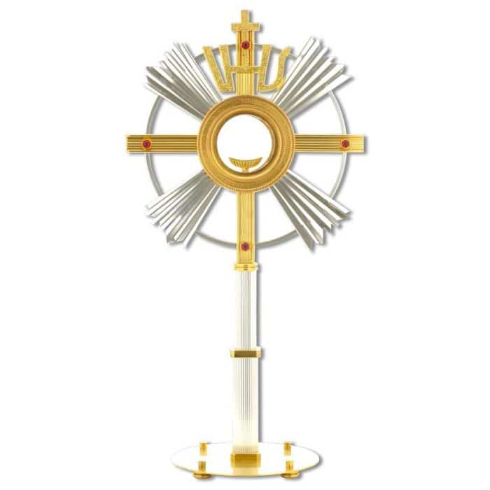 双色IHS红石圣体光 - 圣龛直径9.5厘米，高62厘米 Catholic religious art