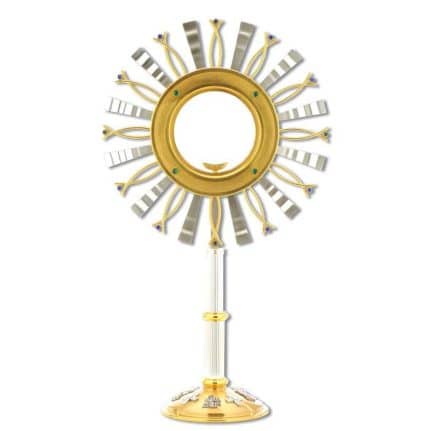 双色蓝绿石装饰圣体光 - 圣龛直径16厘米，高70厘米