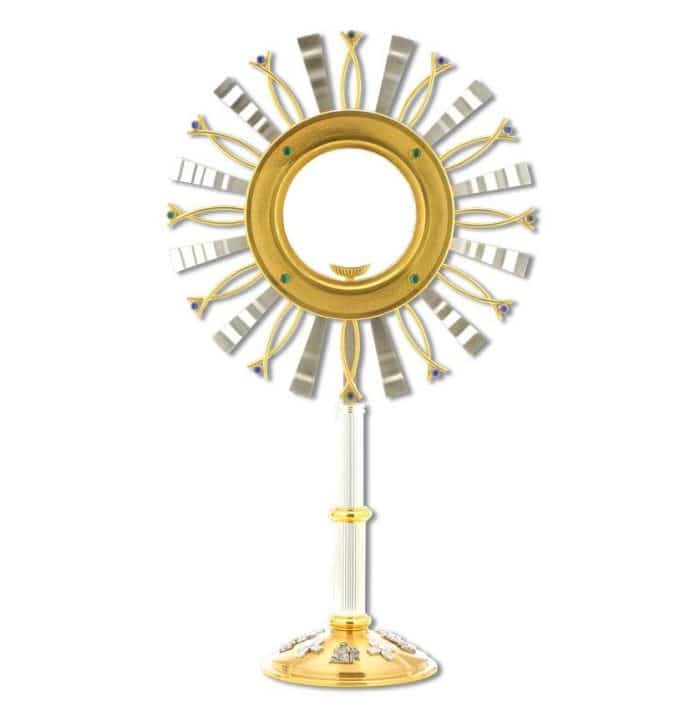 双色蓝绿石装饰圣体光 - 圣龛直径16厘米，高70厘米 Catholic religious art