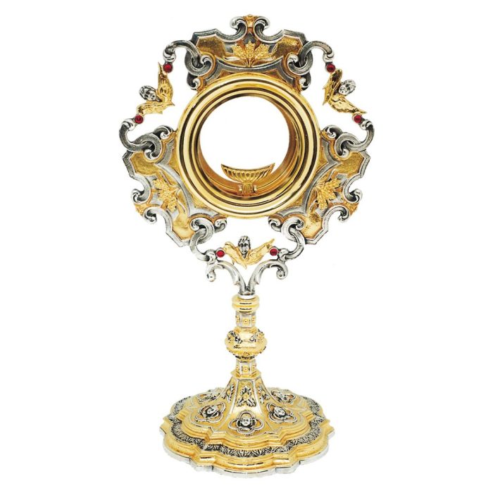 黄铜红石装饰圣体光 - 高37厘米，圣龛直径9.5厘米 Catholic religious art