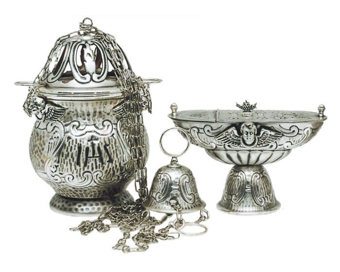 天使主题香炉和香船 - 高21厘米，直径13厘米 Catholic religious art