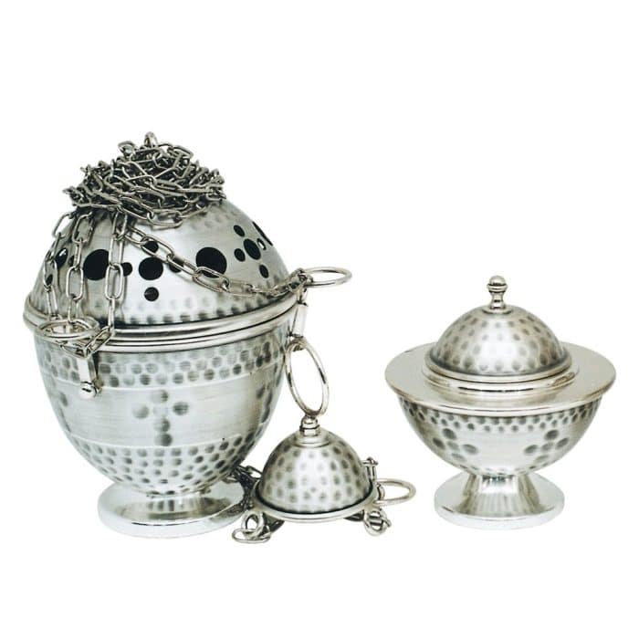 圆形香炉和香船 - 高18厘米，直径12.5厘米 Catholic religious art