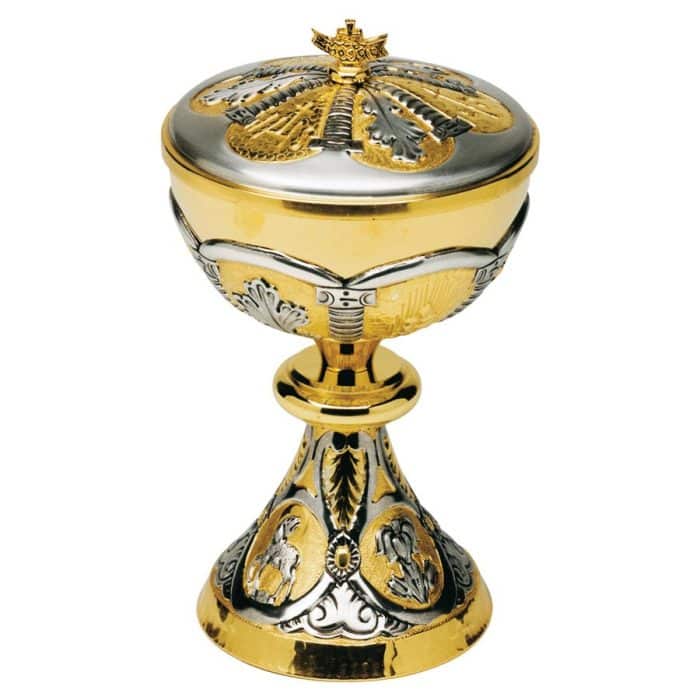 面包、鱼和宗教象征主题圣体盒 - 高23厘米，杯直径12厘米 Catholic religious art