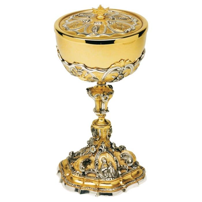 基督与耶稣圣心主题圣体盒 - 高24厘米，杯直径13厘米 Catholic religious art