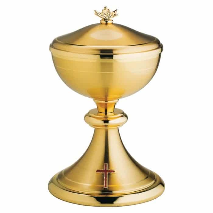 传统圣体盒 - 红色珐琅十字架装饰 - 高19厘米，杯直径12厘米 Catholic religious art