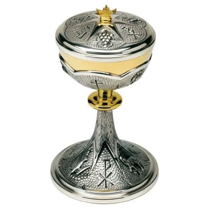 羔羊与宗教象征主题圣体盒 - 高22厘米，杯直径12厘米