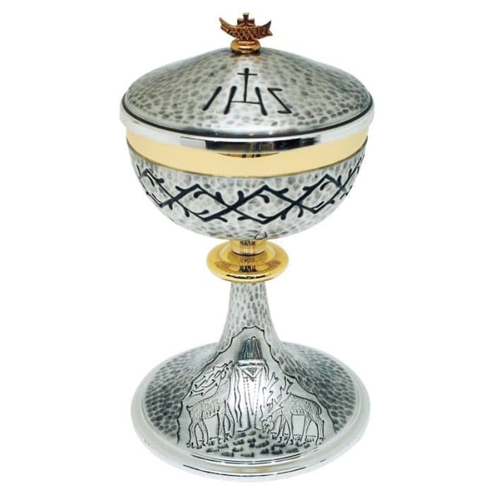 泉水边鹿群主题圣体盒 - 高22厘米，杯直径12厘米 Catholic religious art