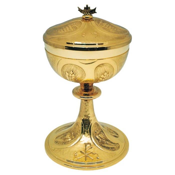 百合花与和平象征主题圣体盒 - 高22厘米，杯直径12厘米 Catholic religious art