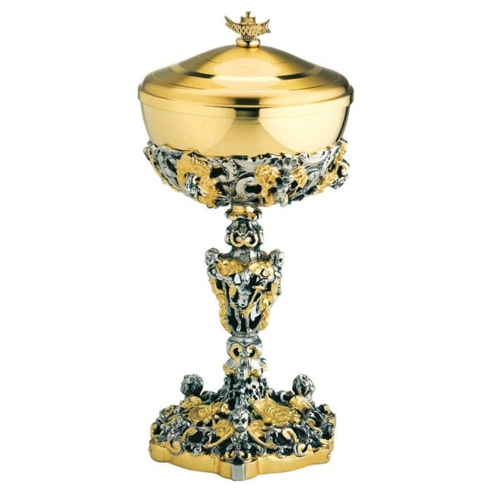 天使头与宗教象征主题圣体盒 - 高22.5厘米，杯直径12厘米 Catholic religious art