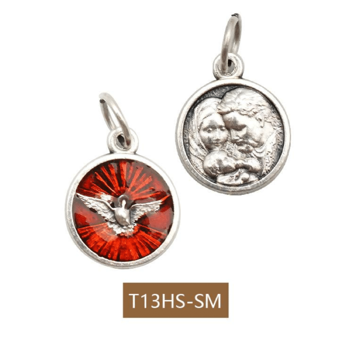 DIY小吊牌-圣家三口+圣神-锌合金-红珐琅-1.3cm Catholic religious art