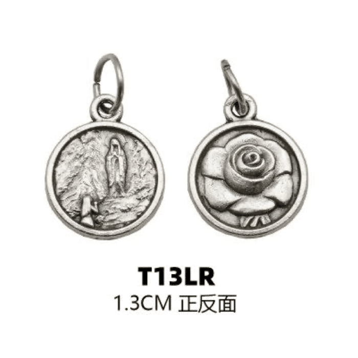 DIY小吊牌-露德玫瑰花-锌合金-银色-1.3cm Catholic religious art