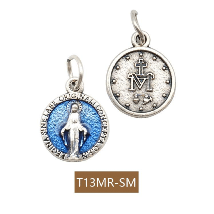 DIY小吊牌-蓝色圣母显灵-锌合金-1.3cm Catholic religious art