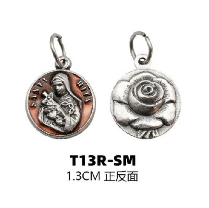 DIY小吊牌-圣丽塔-锌合金-红珐琅彩-1.3cm Catholic religious art