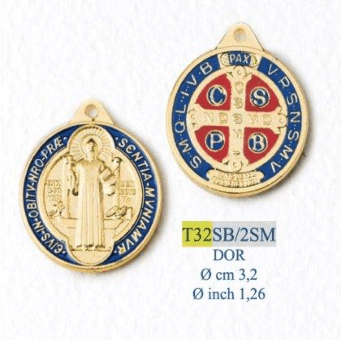 DIY小吊牌-本笃-锌合金-双面珐琅彩金色-3.2cm Catholic religious art