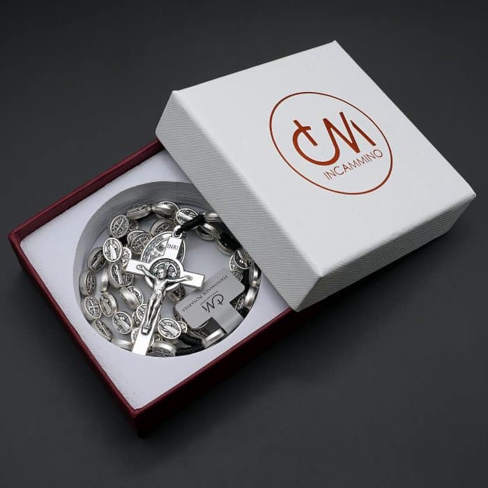 手工圣本笃玫瑰念珠 - 10毫米合金珠子与意大利配件 Catholic religious art