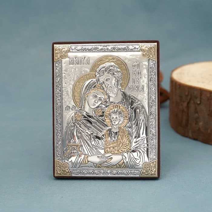 浮雕木板圣像 圣家 银金色 9x7 cm Catholic religious art