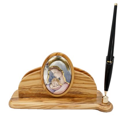 银浮雕橄榄木摆件-圣母抱耶稣-10x19x6.5cm