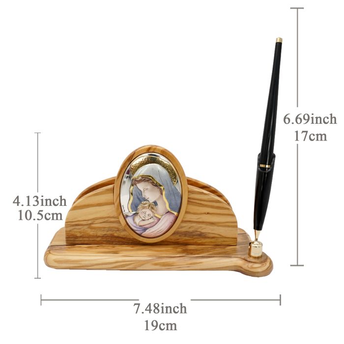 银浮雕橄榄木摆件-圣母抱耶稣-10x19x6.5cm Catholic religious art