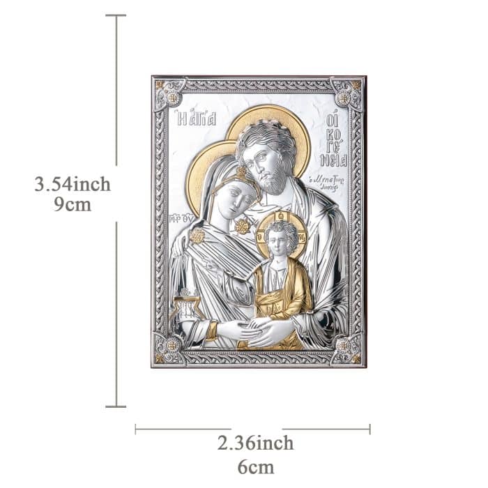 银浮雕木板-圣家-6x9cm Catholic religious art