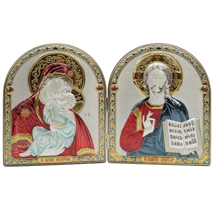 彩色银浮雕摆台圆拱-圣母+基督 Catholic religious art