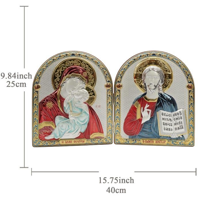 彩色银浮雕摆台圆拱-圣母+基督 Catholic religious art