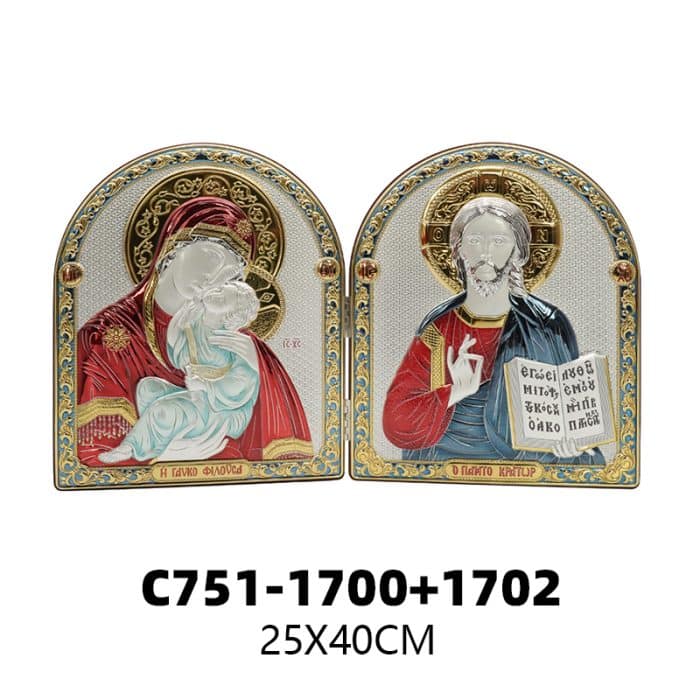 彩色银浮雕摆台圆拱-圣母+基督 Catholic religious art