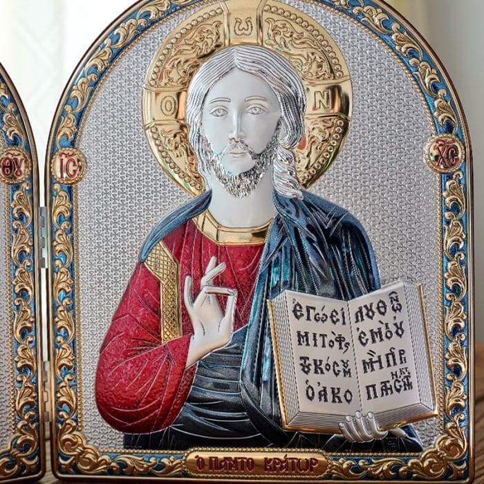 彩色银浮雕摆台圆拱-圣母+基督 Catholic religious art