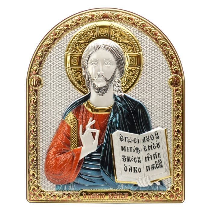 彩色银浮雕摆台-全能基督-25x20cm Catholic religious art