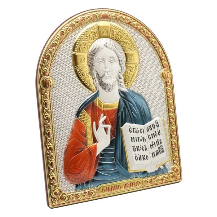 彩色银浮雕摆台-全能基督-25x20cm Catholic religious art