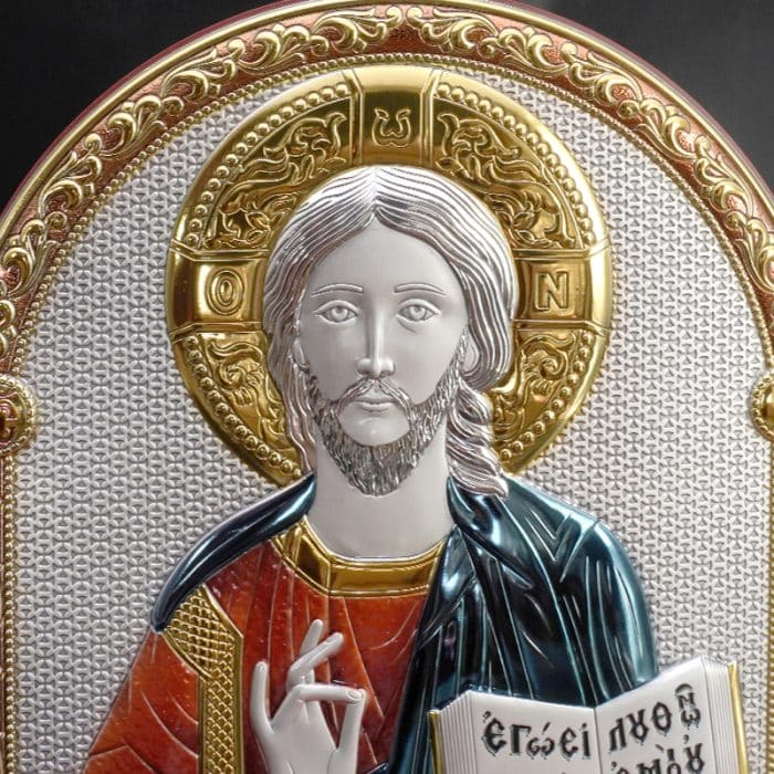 彩色银浮雕摆台-全能基督-25x20cm Catholic religious art