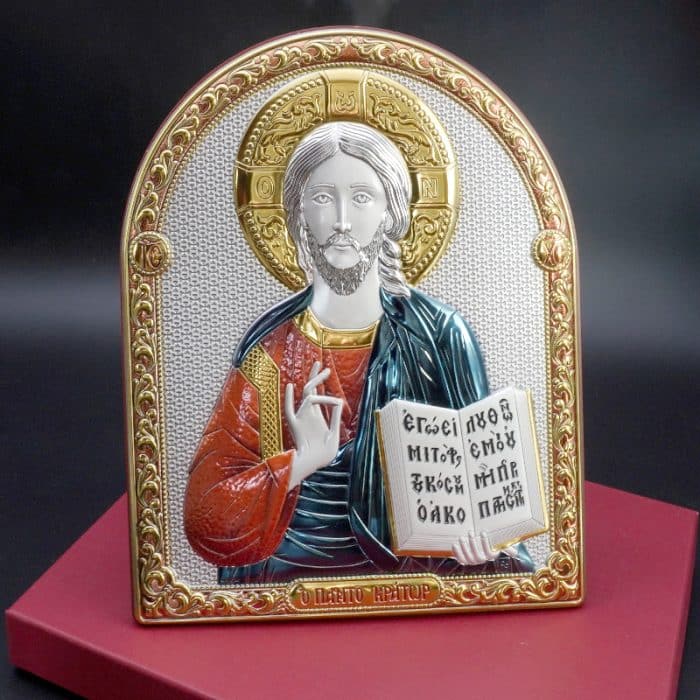 彩色银浮雕摆台-全能基督-25x20cm Catholic religious art