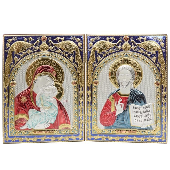 彩色银浮雕摆台方形-圣母+基督 Catholic religious art