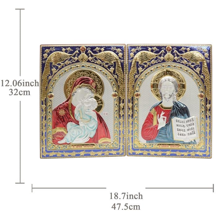 彩色银浮雕摆台方形-圣母+基督 Catholic religious art