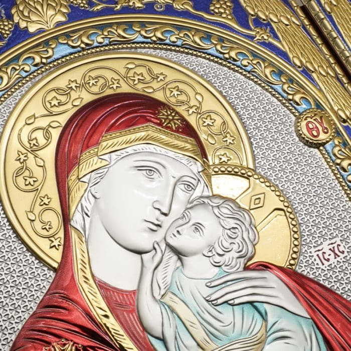 彩色银浮雕摆台方形-圣母+基督 Catholic religious art