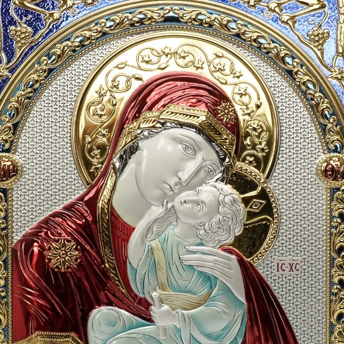 彩色银浮雕摆台方形-圣母+基督 Catholic religious art