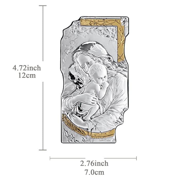 仿壁画银圣像-圣母抱耶稣-金色挂钩-12x7cm Catholic religious art