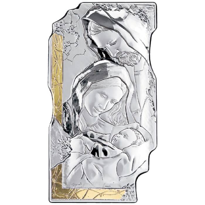 仿壁画银圣像-圣家-金色挂钩-12x7cm Catholic religious art