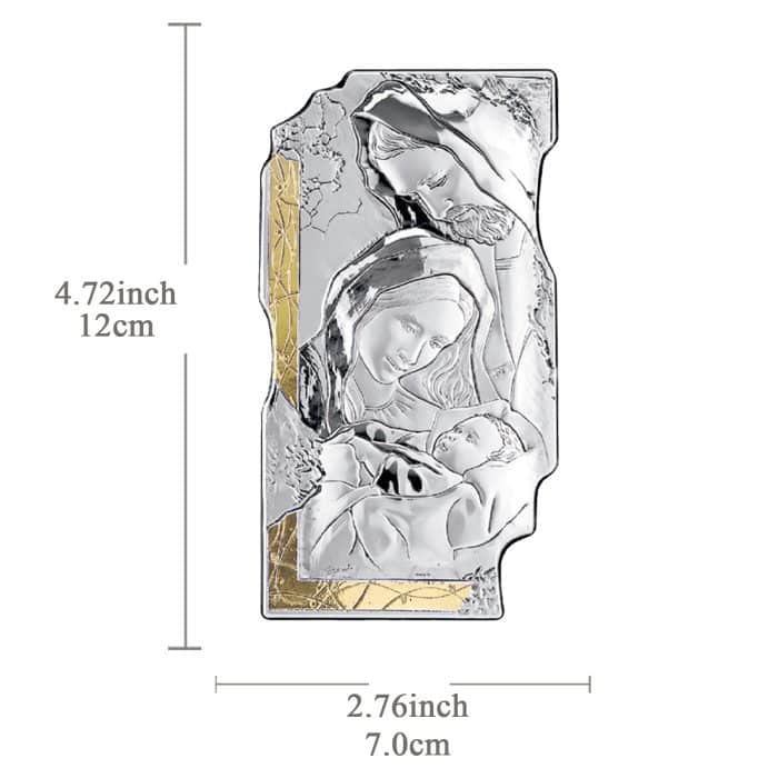 仿壁画银圣像-圣家-金色挂钩-12x7cm Catholic religious art