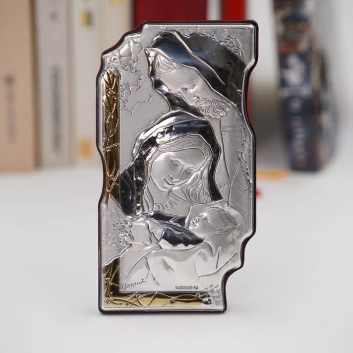 仿壁画银圣像-圣家-金色挂钩-12x7cm Catholic religious art