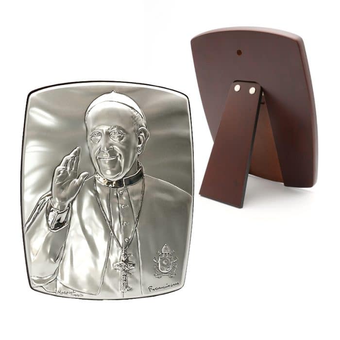 银浮雕圣像-椭圆形-教宗方济各-18x14cm Catholic religious art