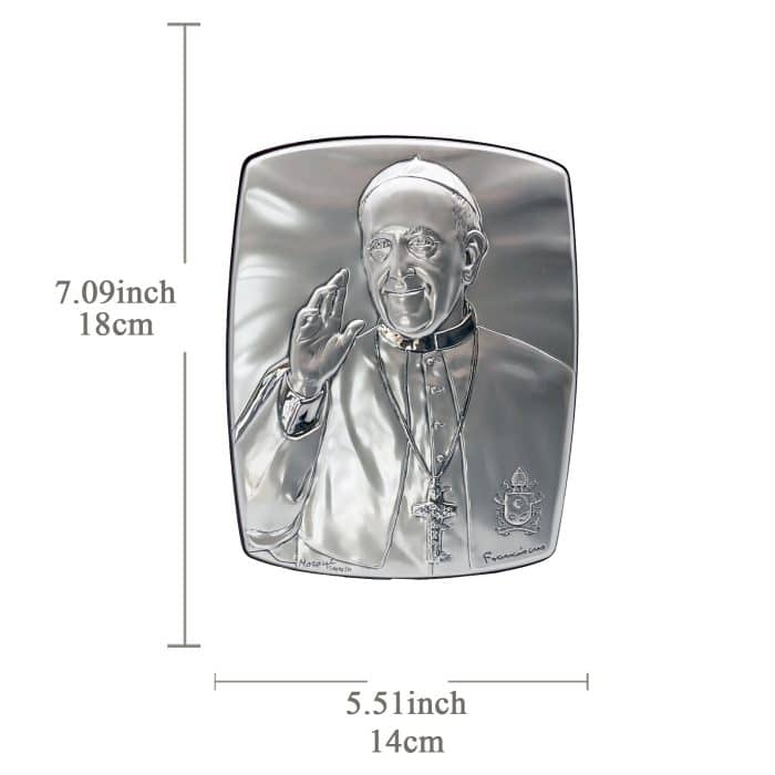 银浮雕圣像-椭圆形-教宗方济各-18x14cm Catholic religious art