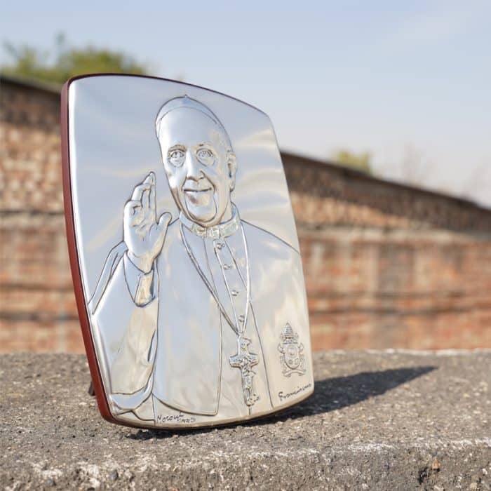 银浮雕圣像-椭圆形-教宗方济各-18x14cm Catholic religious art