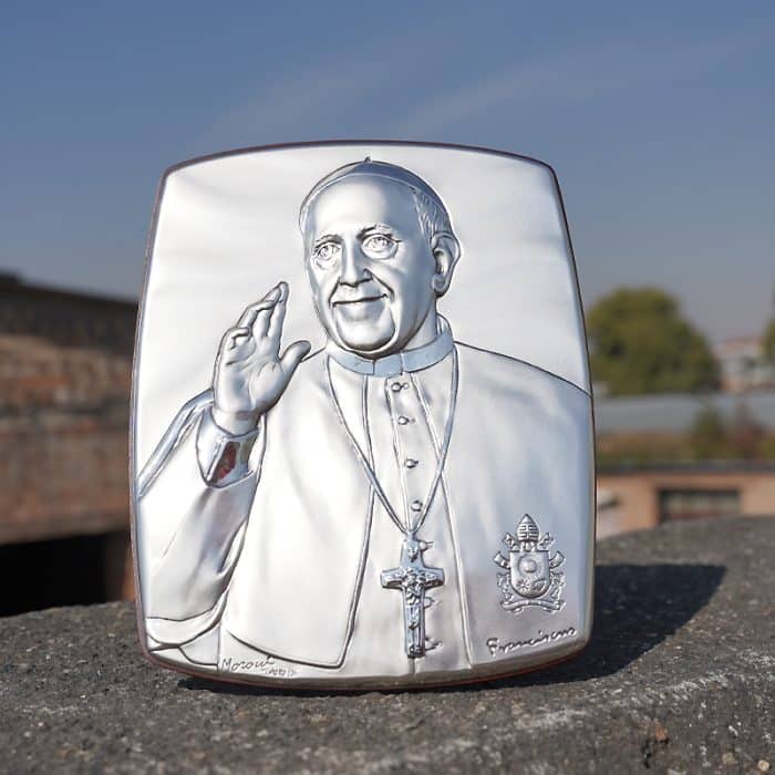 银浮雕圣像-椭圆形-教宗方济各-18x14cm Catholic religious art