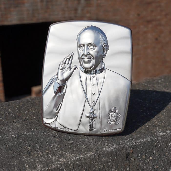 银浮雕圣像-椭圆形-教宗方济各-18x14cm Catholic religious art