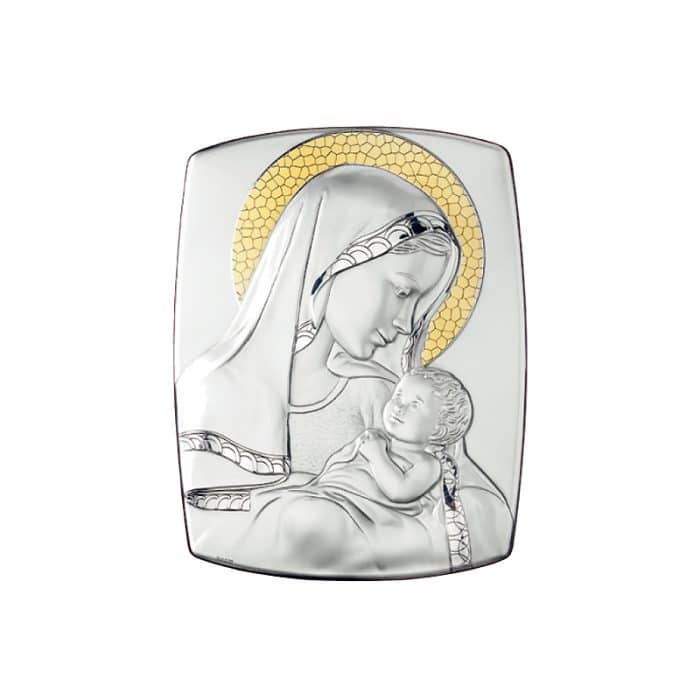 银浮雕摆台-圣母-银金色-9x7cm Catholic religious art